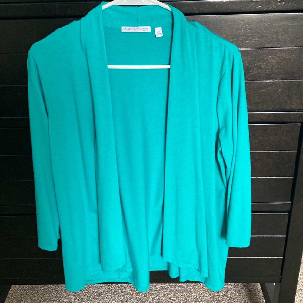 Turquoise green sweater, size P Medium.
